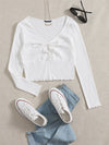 Plus Knot Front Lettuce Trim Rib knit Tee