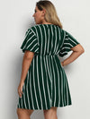 Plus Striped Surplice Neck A line Dress