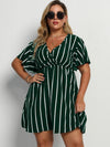 Plus Striped Surplice Neck A line Dress