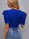 Puff Sleeve Surplice Wrap Tie Back Blouse