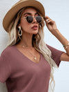 Waffle Knit V Neck Solid Tee