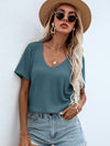 Waffle Knit V Neck Solid Tee