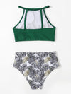 Leaf Pattern High Waisted Bikini Swimsuit