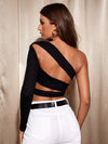 Solid One Shoulder Crop Top