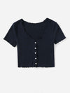 Buttoned Front Lettuce Trim Rib knit Tee