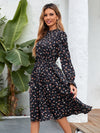 Ditsy Floral Print Flounce Sleeve Dress