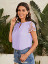 EMERY ROSE Keyhole Neck Lace Sleeve Top