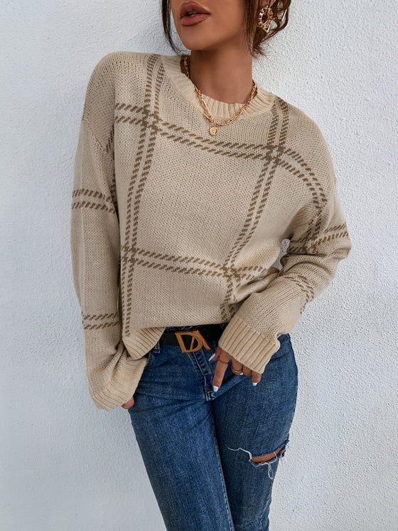 Plaid Pattern Drop Shoulder Sweater
