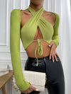 Cross Wrap Tie Front Crop Halter Top Bolero