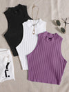 3 Pack Mock Neck Rib knit Tank Top