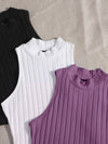 3 Pack Mock Neck Rib knit Tank Top