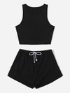 Crop Tank Top Knot Front Shorts