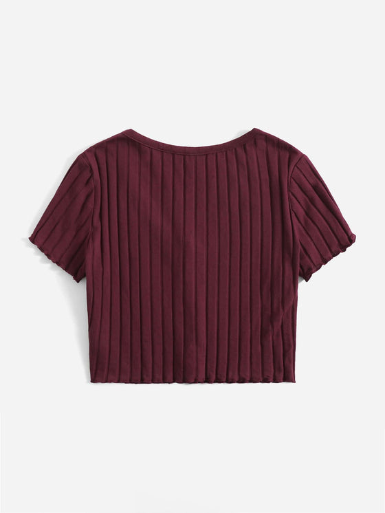 Button Up Rib knit Crop Top