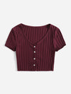 Lettuce Edge Button Front Rib knit Top