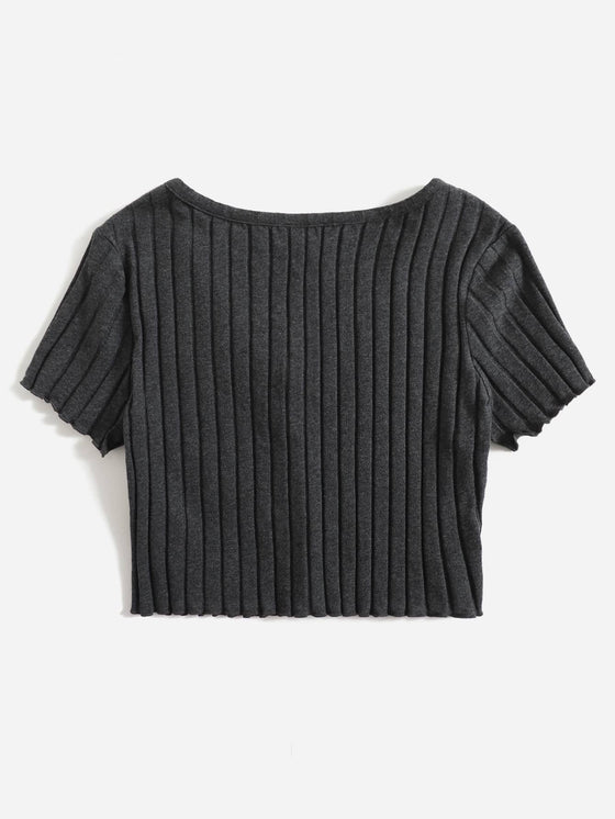 Button Up Rib knit Crop Top