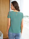 Keyhole Neck Embroidered Mesh Sleeve Top