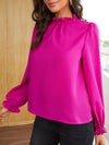 Frill Trim Flounce Sleeve Keyhole Back Blouse