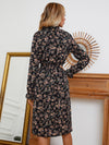 Floral Print Ruffle Neck Flounce Sleeve Shirred A line Dress
