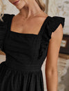 Swiss Dot Ruffle Trim Low Back Dress