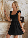 Swiss Dot Ruffle Trim Low Back Dress