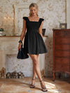 Swiss Dot Ruffle Trim Low Back Dress