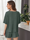 Notch Neck Waffle Knit Top Track Shorts Set
