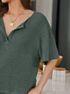 Notch Neck Waffle Knit Top Track Shorts Set