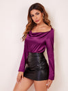 BAE Solid Satin Draped Neck Top