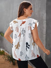 Plus Cactus Print Ruffle Trim Blouse