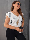 Plus Cactus Print Ruffle Trim Blouse