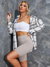Plaid Pocket Front Blouse