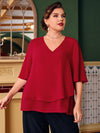 Plus Butterfly Sleeve Overlay Blouse