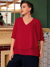 Plus Butterfly Sleeve Overlay Blouse