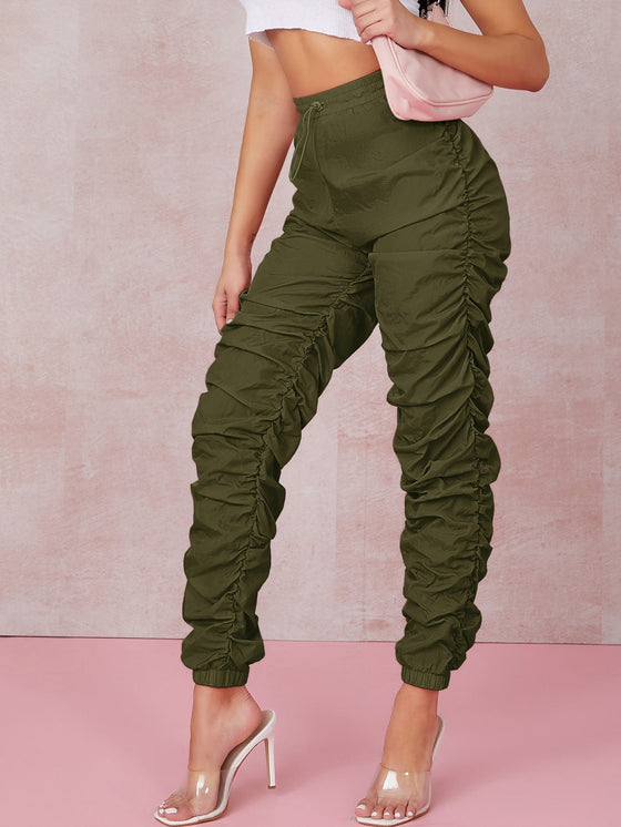 Ruched Toggle Drawstring Windbreaker Stacked Pants