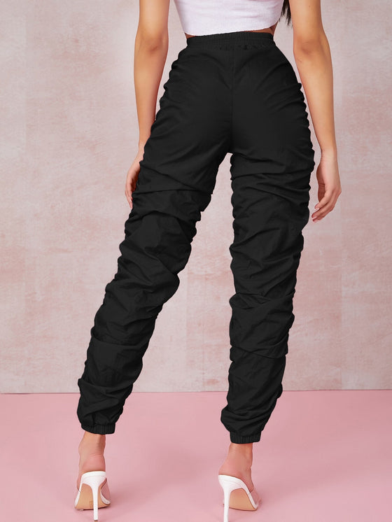 Ruched Toggle Drawstring Windbreaker Stacked Pants