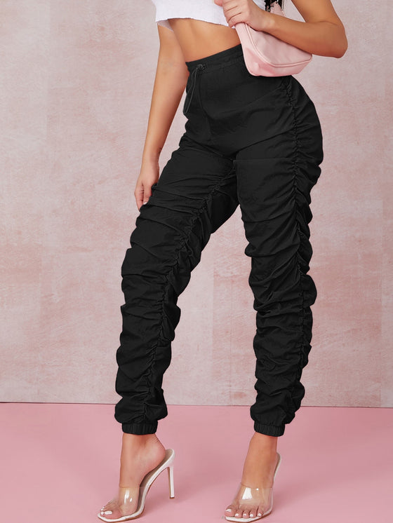 Ruched Toggle Drawstring Windbreaker Stacked Pants
