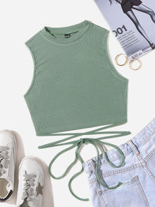  Crisscross Tie Back Crop Tank Top