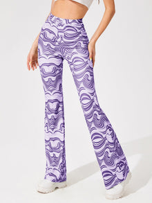  Allover Print Flare Leg Pants