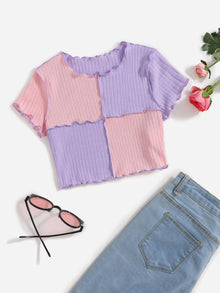  Girls Lettuce Trim Two Tone Tee