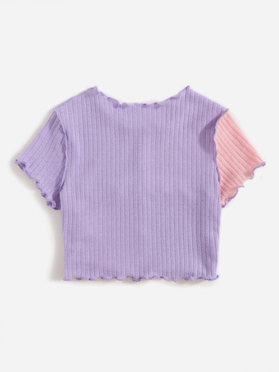 Girls Lettuce Trim Two Tone Tee