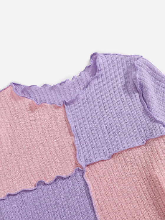 Girls Lettuce Trim Two Tone Tee