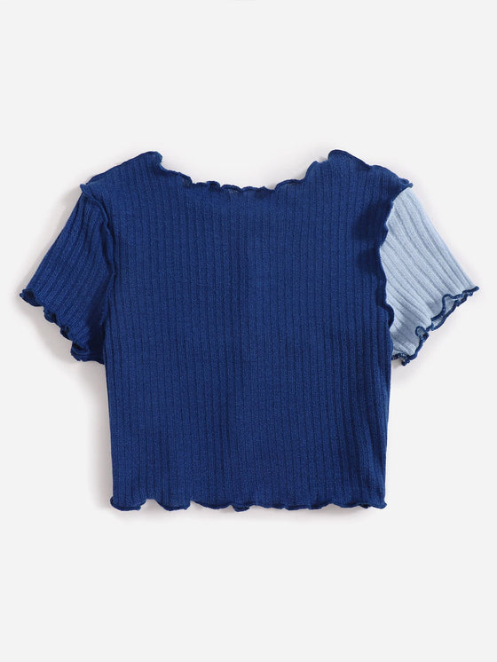 Girls Lettuce Trim Two Tone Tee