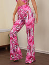 High Waist Marble Print Flare Leg Pants