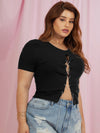 Plus Rhinestone Lace Up Front Top