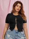 Plus Rhinestone Lace Up Front Top