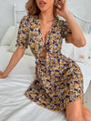Floral Print Tie Front Cut Out Dress