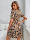 Floral Print Tie Front Cut Out Dress