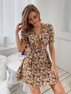 Floral Print Tie Front Cut Out Dress