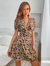 Floral Print Tie Front Cut Out Dress
