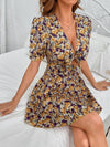 Floral Print Tie Front Cut Out Dress